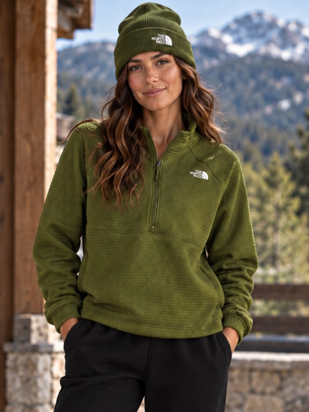 The North Face DotKnit Thermal 1/4 Zip Pullover in Forest Olive Size XXL ~ NWOT